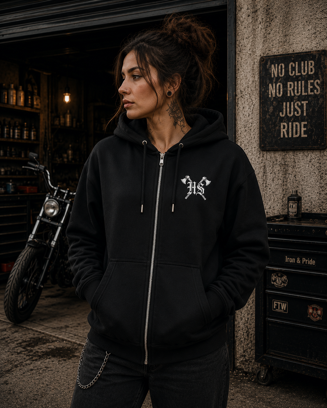 Wikinger Raben Zip Hoodie - Organic Relaxed Zipper