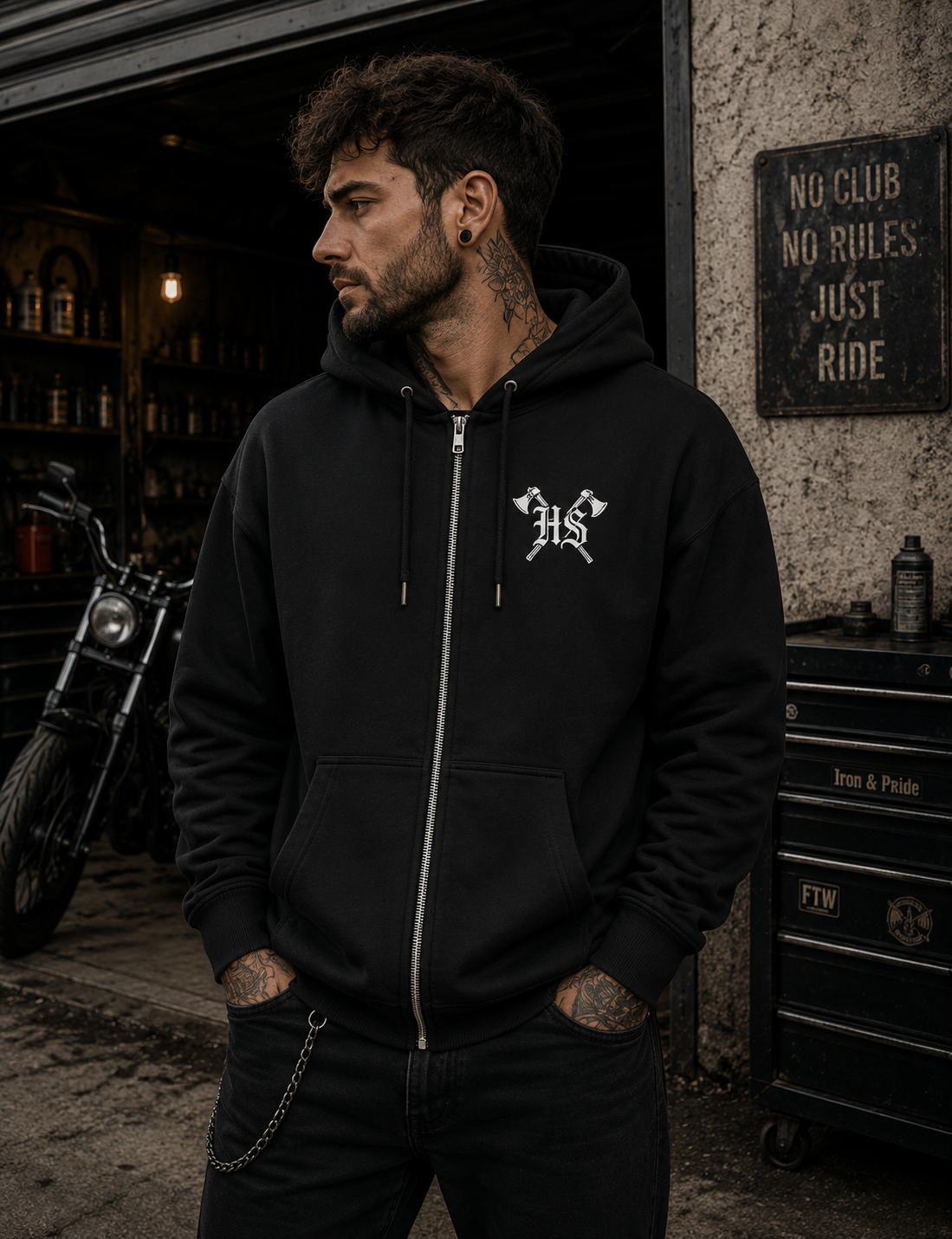 Wikinger Raben Zip Hoodie - Organic Relaxed Zipper