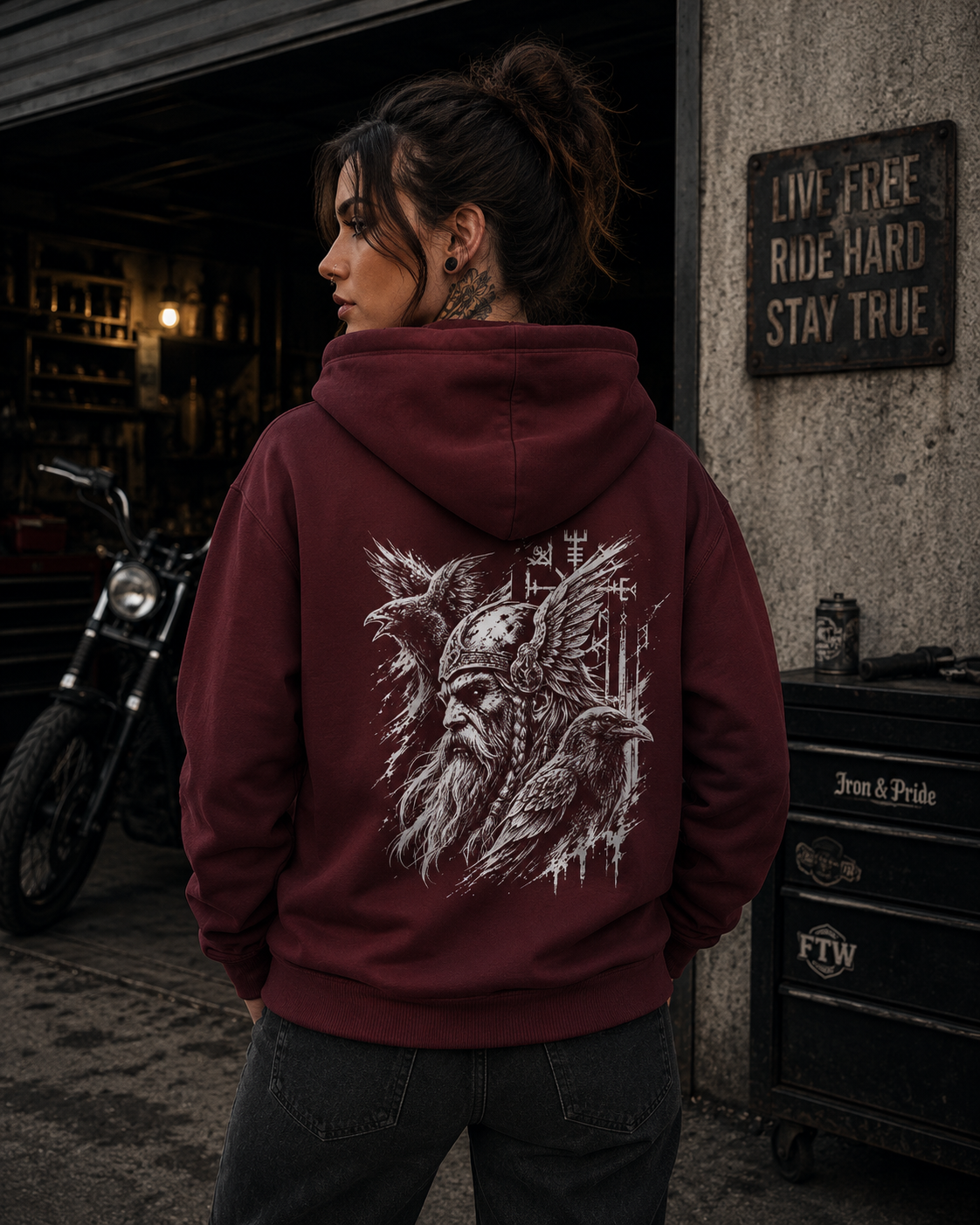 Wikinger Raben Zip Hoodie - Organic Relaxed Zipper