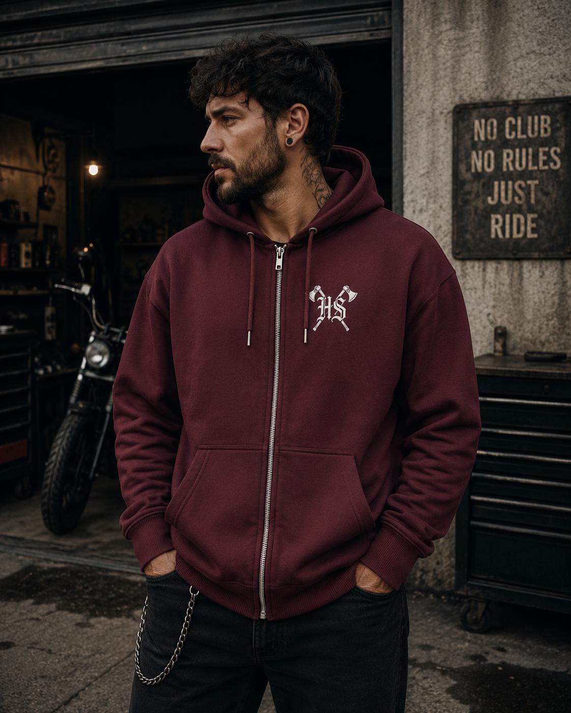 Wikinger Raben Zip Hoodie - Organic Relaxed Zipper